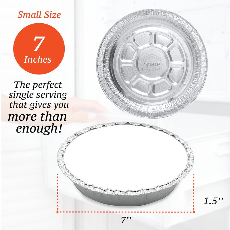 Spare Essentials (55 Pack) 7" Round Foil Pans with Lids - Small Aluminum Pans - Freezer & Oven Safe Round Aluminum Pans with Lids - Takeout Containers for Baking, Roasting, Air Fryer Food Storage - Image 2